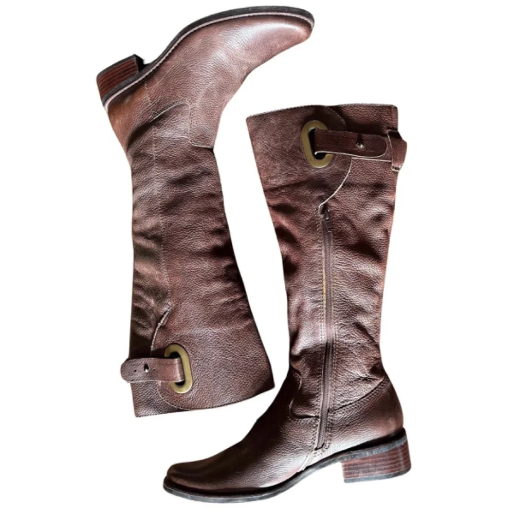 MATISSE women’s soft brown leather boots Sz 6 1/2M buckle embellished